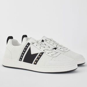 Maje Paris White Leather Suede Sneakers with Star Stud Detail Size 40 US 9.5–10